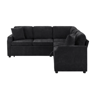 81.9" L-Shaped Sectional Sofa Bed, Chenille Upholstered Sofa With Pull-Out Sleeper & Hidden Storage - ModernLuxe 9 81.9" L-Shaped Sectional Sofa Bed, Chenille Upholstered Sofa With Pull-Out Sleeper & Hidden Storage - ModernLuxe - Image 7