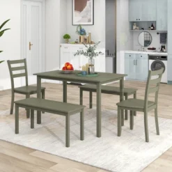 ModernLuxe 5-Piece Farmhouse Wooden Dining Set with 2 Chairs & 2 Benches -Luxe Furniture Sale GUEST 644e8786 6285 4758 b2fd 0b62eb777136