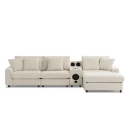 114''W Corduroy L-Shaped Sectional Sofa With Bluetooth Speakers, USB Charger, Cup Holders And Ottoman - ModernLuxe -Luxe Furniture Sale GUEST 64f09450 4694 4798 b03e 90a70ba6d883