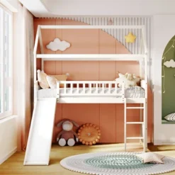 ModernLuxe Twin Size Loft House Bed with Slide and Under-Bed Play Area