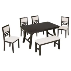 6-Piece Farmhouse Solid Wood Rectangular Dining Table Set With 4 Upholstered Chairs And 1 Bench - ModernLuxe -Luxe Furniture Sale GUEST 6591bbb0 24ba 49e1 915c 7822775afe7c