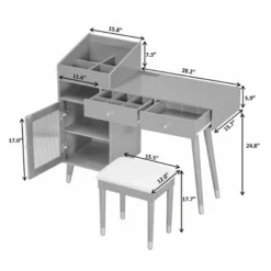Modern Makeup Vanity Desk Vanity Table Dressing Table With Stool, Drawers, Cabinet & Charging Ports, Black/Walnut-ModernLuxe -Luxe Furniture Sale GUEST 6676e091 4035 421b 87ef a6b689e5c65f