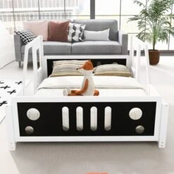 ModernLuxe Full Size Classic Car-Shaped Platform Bed with Decorative Wheels