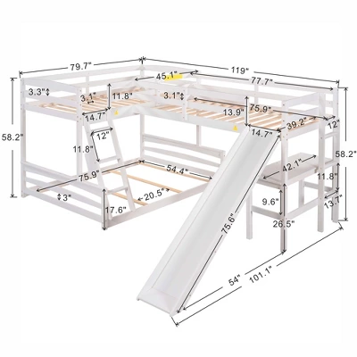 ModernLuxe Triple Bunk Bed with Twin Loft, Full Lower Bed, Desk, and Slide 4 ModernLuxe Triple Bunk Bed with Twin Loft, Full Lower Bed, Desk, and Slide - Image 2