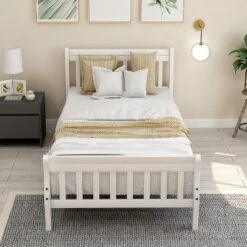 ModernLuxe Twin Wood Platform Bed with Headboard & Slat Support