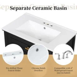 30" Bathroom Vanity With Ceramic Sink, Flip Drawer, 2 Storage Drawers & Adjustable Shelf, Compact Freestanding Vanity Cabinet - 21 30" Bathroom Vanity With Ceramic Sink, Flip Drawer, 2 Storage Drawers & Adjustable Shelf, Compact Freestanding Vanity Cabinet - -Luxe Furniture Sale GUEST 676b7083 10df 4934 89c8 eea8a45502c8