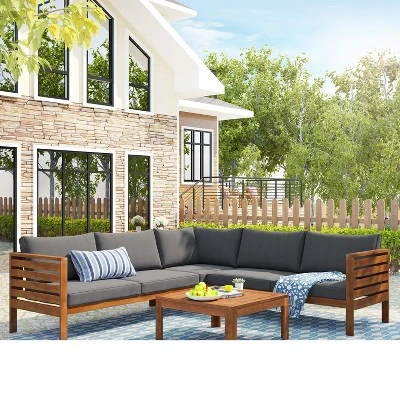 ModernLuxe Japanese-Style Acacia Wood Outdoor Sofa Set with Coffee Table 15 ModernLuxe Japanese-Style Acacia Wood Outdoor Sofa Set with Coffee Table - Image 13