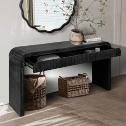 ModernLuxe 59'' Farmhouse Console Table with 2 Hidden Handle Drawers