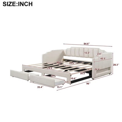 ModernLuxe Twin XL to King Extendable Storage Daybed with LED Lights 4 ModernLuxe Twin XL to King Extendable Storage Daybed with LED Lights - Image 2