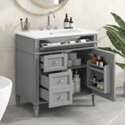 ModernLuxe 30" Gray Bathroom Vanity with Ceramic Sink and Multi-Functional Storage