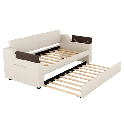 ModernLuxe Twin Upholstered Daybed with Trundle, Storage Arms & USB 6 ModernLuxe Twin Upholstered Daybed with Trundle, Storage Arms & USB - Image 4