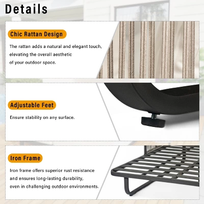 57"W Outdoor Daybed Sunbed, Patio Rattan Chaise Lounge With Canopy, Detachable Pillows For Patio, Backyard, Pool -ModernLuxe 6 57"W Outdoor Daybed Sunbed, Patio Rattan Chaise Lounge With Canopy, Detachable Pillows For Patio, Backyard, Pool -ModernLuxe - Image 4