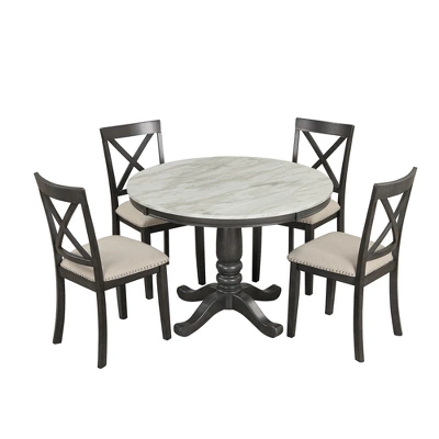 ModernLuxe 5-Piece Round Dining Set with Faux Marble Table and 4 Upholstered Chairs 6 ModernLuxe 5-Piece Round Dining Set with Faux Marble Table and 4 Upholstered Chairs - Image 4