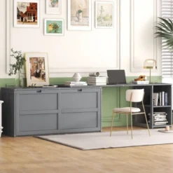 Queen Size Wood Murphy Bed With Rotable Desk-ModernLuxe