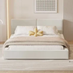 Queen Size Upholstered Wooden Platform Bed Frame With Headboard 4S -ModernLuxe
