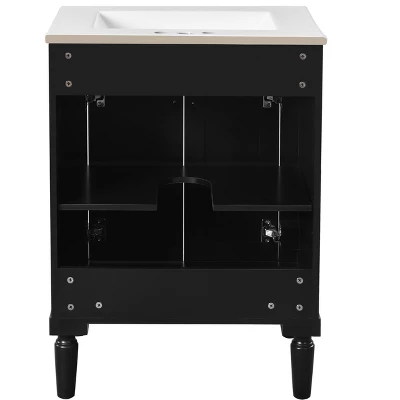 24" Bathroom Vanity With Ceramic Sink, 2-Tier Storage Cabinet, Retro Vanity With Soft-Close Doors And Large Shelves - ModernLuxe 11 24" Bathroom Vanity With Ceramic Sink, 2-Tier Storage Cabinet, Retro Vanity With Soft-Close Doors And Large Shelves - ModernLuxe - Image 9