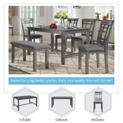 6-Piece Farmhouse Rustic Wooden Dining Table Set With 4 Chairs And Bench, Antique Gray - ModernLuxe 14 6-Piece Farmhouse Rustic Wooden Dining Table Set With 4 Chairs And Bench, Antique Gray - ModernLuxe -Luxe Furniture Sale GUEST 6b35c768 4840 4ca5 b3ac a748af145632
