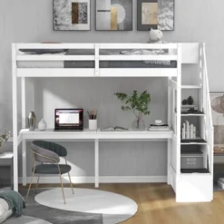 ModernLuxe Twin Size Loft Bed with Integrated Desk and Storage Staircase