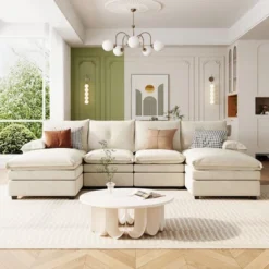 ModernLuxe 115" U-Shaped Chenille Sectional Sofa with Adjustable Armrests