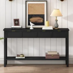 Contemporary Console Table With 4 Drawers & 1 Practical Bottom Shelf, Narrow Entryway Table, Sofa Table, Side Table For Hallway - ModernLuxe