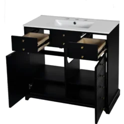 36'' Retro Bathroom Vanity With Ceramic Sink, Solid Wood Frame Freestanding Storage Cabinet With Soft-Close Doors & Drawers - ModernLuxe 20 36'' Retro Bathroom Vanity With Ceramic Sink, Solid Wood Frame Freestanding Storage Cabinet With Soft-Close Doors & Drawers - ModernLuxe -Luxe Furniture Sale GUEST 6d573a9f 4eca 4257 813d c9b6277c1095