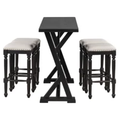 5 PCS Counter Height Wood Dining Table Set, Console Table With Trestle Legs And 4 Stools-ModernLuxe -Luxe Furniture Sale GUEST 6d7e791f 5152 4cbd 83cb 530f196a0df4