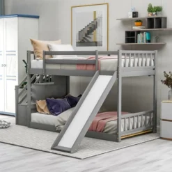 ModernLuxe Twin Over Twin Bunk Bed with Convertible Slide and Storage Stairs