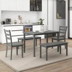 ModernLuxe 5-Piece Farmhouse Wooden Dining Set with 2 Chairs & 2 Benches -Luxe Furniture Sale GUEST 6ea27a95 1fee 403f b691 d7b38a6677d4