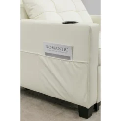 34.26"W Faux Leather/Linen/Tech Cloth Upholstered Convertible Pull Out Sleeper Sofa Bed With USB Ports, Cup Holders And Side Pockets, 4L -ModernLuxe -Luxe Furniture Sale GUEST 6f60d5e4 992f 45f8 800e 2fb34082cfc9