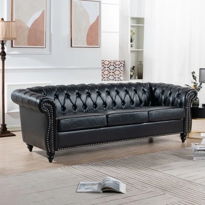 ModernLuxe 84.65" Chesterfield 3-Seater Upholstered Sofa - Tufted Scrolled Arm Couch 3 ModernLuxe 84.65" Chesterfield 3-Seater Upholstered Sofa - Tufted Scrolled Arm Couch