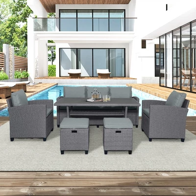 ModernLuxe 6-Piece Outdoor Rattan Wicker Patio Conversation & Dining Set 3 ModernLuxe 6-Piece Outdoor Rattan Wicker Patio Conversation & Dining Set
