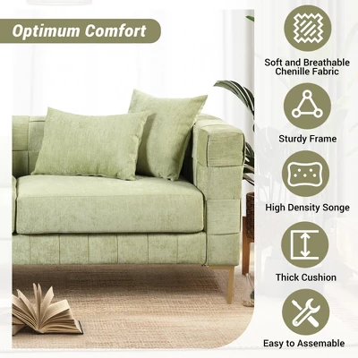 80.5" Modern Upholstered Sofa With Golden Metal Legs And 4 Pillows-ModernLuxe 7 80.5" Modern Upholstered Sofa With Golden Metal Legs And 4 Pillows-ModernLuxe - Image 5