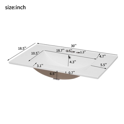 30'' Modern Bathroom Vanity With Ceramic Sink, Freestanding Storage Cabinet With Soft Close Doors, Drawer & Gold Handles, Blue - ModernLuxe 5 30'' Modern Bathroom Vanity With Ceramic Sink, Freestanding Storage Cabinet With Soft Close Doors, Drawer & Gold Handles, Blue - ModernLuxe - Image 3