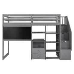 ModernLuxe Twin Wood Loft Bed with Pull-Out Desk, Storage Staircase, and Blackboard -Luxe Furniture Sale GUEST 71e38a07 b16f 4dd2 9a09 9d6a33689876
