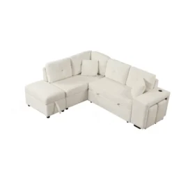87.7" Convertible Pull Out Sleeper Sofa Bed With Storage Ottoman, 2 Stools, Wireless Charger And USB Ports 4M-ModernLuxe 21 87.7" Convertible Pull Out Sleeper Sofa Bed With Storage Ottoman, 2 Stools, Wireless Charger And USB Ports 4M-ModernLuxe -Luxe Furniture Sale GUEST 7273131f 3f34 4754 a26d b158aea3194e