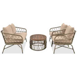 ModernLuxe 4-Piece Bohemian Patio Conversation Set with Acacia Wood Table