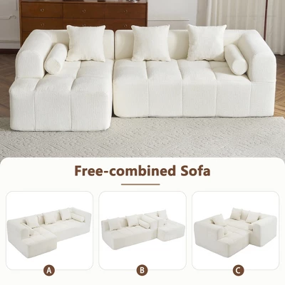 Modular Sectional Sofa With 5 Pillows, Free-combined Sofa Couch With Chaise Lounge & Loveseat, Beige/Blue/Gray/Green-ModernLuxe 5 Modular Sectional Sofa With 5 Pillows, Free-combined Sofa Couch With Chaise Lounge & Loveseat, Beige/Blue/Gray/Green-ModernLuxe - Image 3