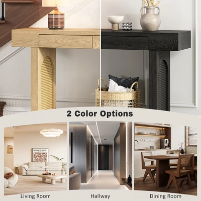 51.9"W Rustic Console Table With Rattan Accent, Narrow Entryway Table With Drawers, Wood Finish Sofa Table Console Tables - ModernLuxe 8 51.9"W Rustic Console Table With Rattan Accent, Narrow Entryway Table With Drawers, Wood Finish Sofa Table Console Tables - ModernLuxe - Image 6