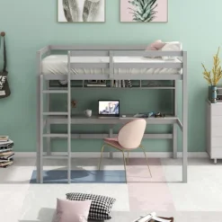 ModernLuxe Twin Size Loft Bed with Integrated Desk and Bookshelves