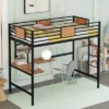 ModernLuxe Twin Metal Loft Bed with Integrated Desk and Storage Shelves