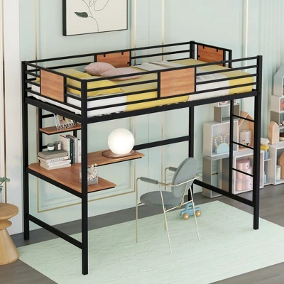 ModernLuxe Twin Metal Loft Bed with Integrated Desk and Storage Shelves 2 ModernLuxe Twin Metal Loft Bed with Integrated Desk and Storage Shelves