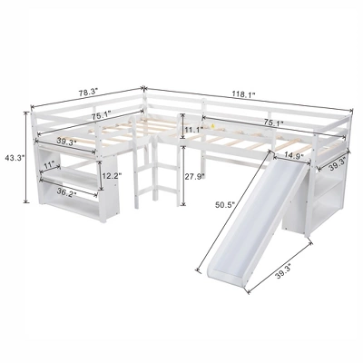ModernLuxe Twin Size L-Shaped Loft Bed with Slide and Movable Two-Tier Shelves 4 ModernLuxe Twin Size L-Shaped Loft Bed with Slide and Movable Two-Tier Shelves - Image 2