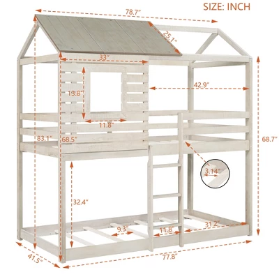 ModernLuxe Twin Over Twin Wooden Bunk Bed with Playhouse Roof & Window 4 ModernLuxe Twin Over Twin Wooden Bunk Bed with Playhouse Roof & Window - Image 2
