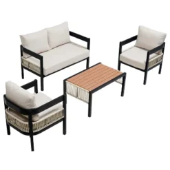 ModernLuxe 4-Piece Outdoor Patio Furniture Set with Wicker Sofa & Table -Luxe Furniture Sale GUEST 7559b624 9179 4a06 a4f9 247755455c39