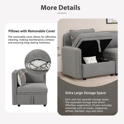 122.8" Minimalist Convertible Modular Sofa, Upholstered Sectional Sofa Couch With 5 Pillows-ModernLuxe 7 122.8" Minimalist Convertible Modular Sofa, Upholstered Sectional Sofa Couch With 5 Pillows-ModernLuxe - Image 6