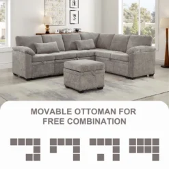 97"W L-Shaped Corner Sectional Sofa Couch With Storage Ottoman, 7-Seat Chenille Fabric Corner Couch With 2 Pillows For Living Room - ModernLuxe -Luxe Furniture Sale GUEST 758c57f5 07b6 4dd3 9928 efeaf490b1cc