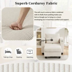 ModernLuxe Convertible Corduroy Loveseat Sofa Bed, Chaise Lounge With USB Ports, 2 Cup Holders, Storage Box & Phone Holder - 2/1 Seat Options -Luxe Furniture Sale GUEST 759be936 11b6 431b bef2 2fec77461464