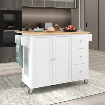 52.7 In. W Mobile Kitchen Island With Drop Leaf Wood Top, Spice Rack And Locking Wheels-ModernLuxe 4 52.7 In. W Mobile Kitchen Island With Drop Leaf Wood Top, Spice Rack And Locking Wheels-ModernLuxe - Image 2