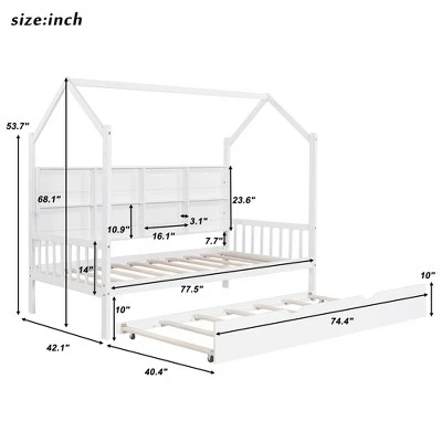 Wooden Platform House Bed With Trundle And Shelf-ModernLuxe 4 Wooden Platform House Bed With Trundle And Shelf-ModernLuxe - Image 2