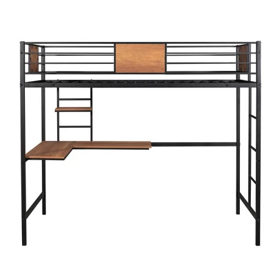 ModernLuxe Twin Metal Loft Bed with Integrated Desk and Storage Shelves 6 ModernLuxe Twin Metal Loft Bed with Integrated Desk and Storage Shelves - Image 5